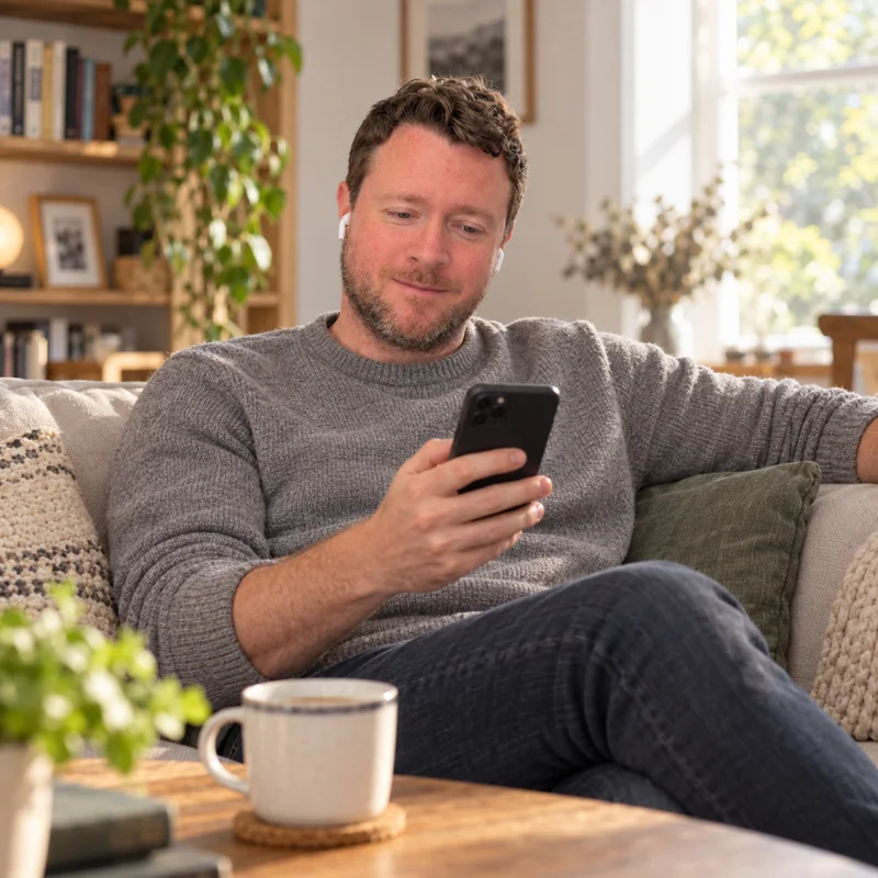 Illustration: James practising with his phone