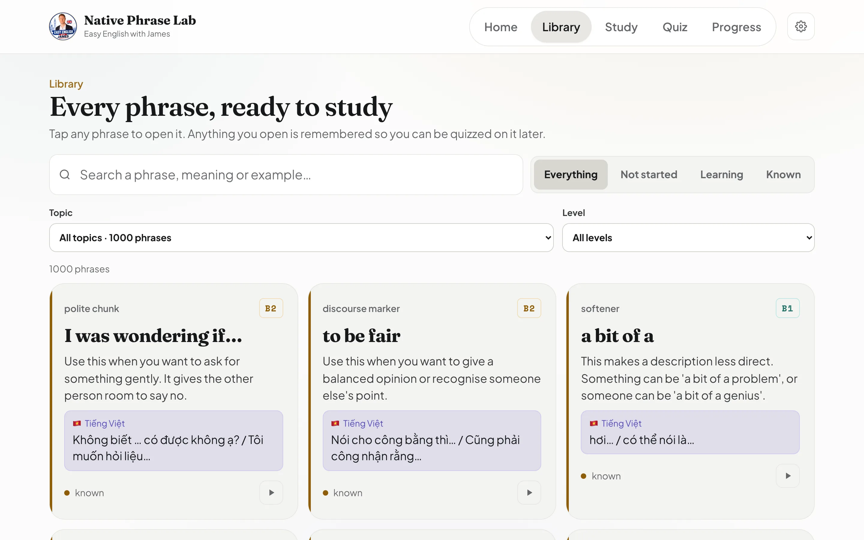 Native Phrase Lab: topics from everyday life