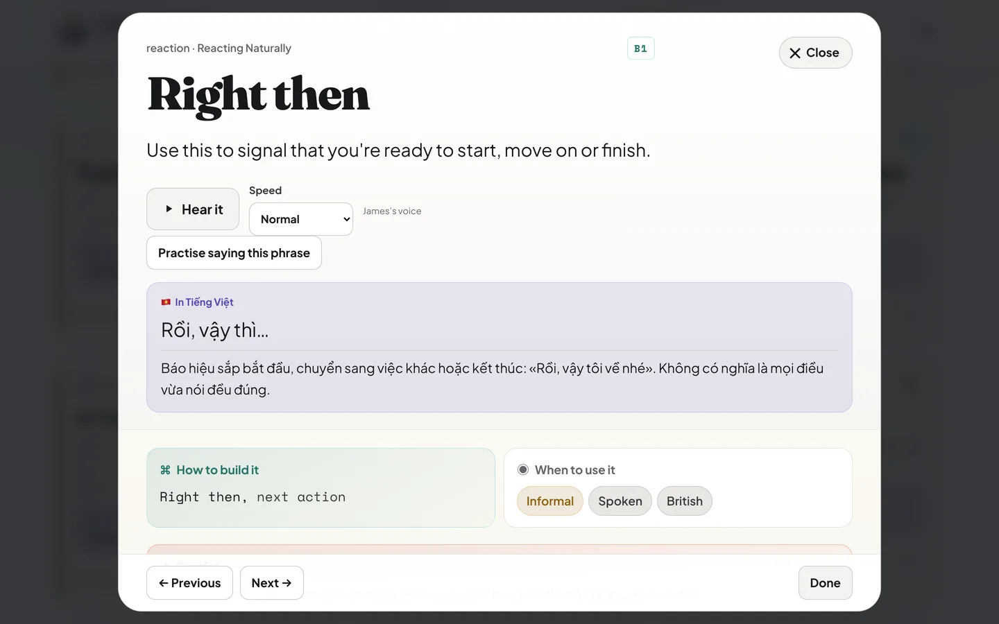 A phrase open in the app