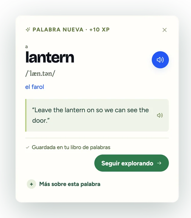 The word card for lantern: “Leave the lantern on so we can see the door.”